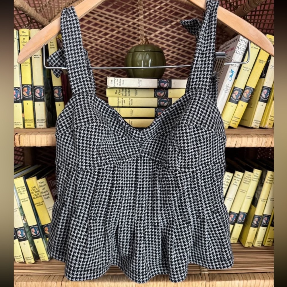Free People Black and White Houndstooth Blouse